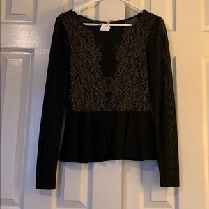 Bebe Black and gold lace long sleeve top